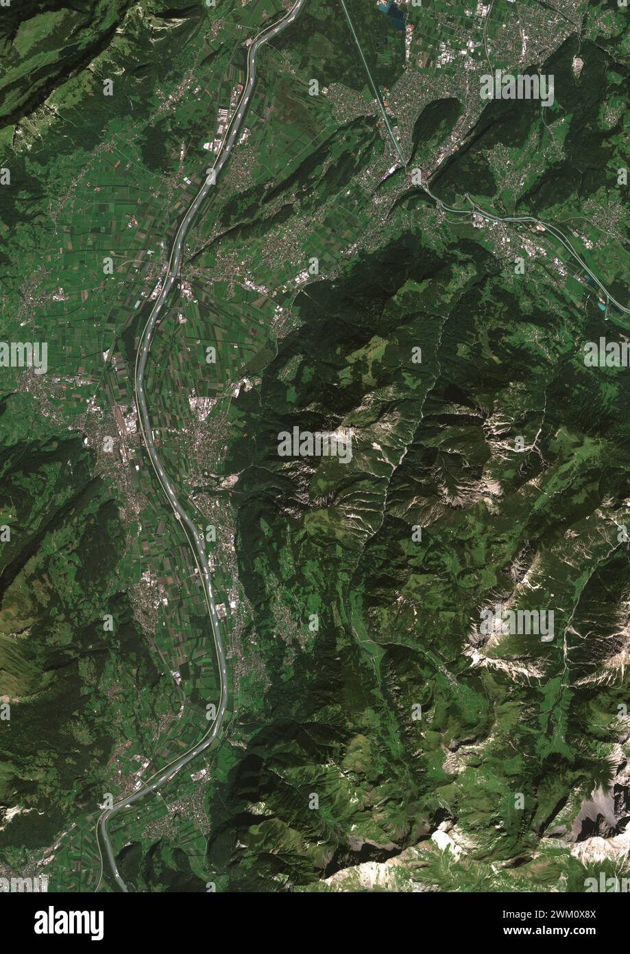 Immagine satellitare a colori del Liechtenstein e dei paesi limitrofi. Foto Stock