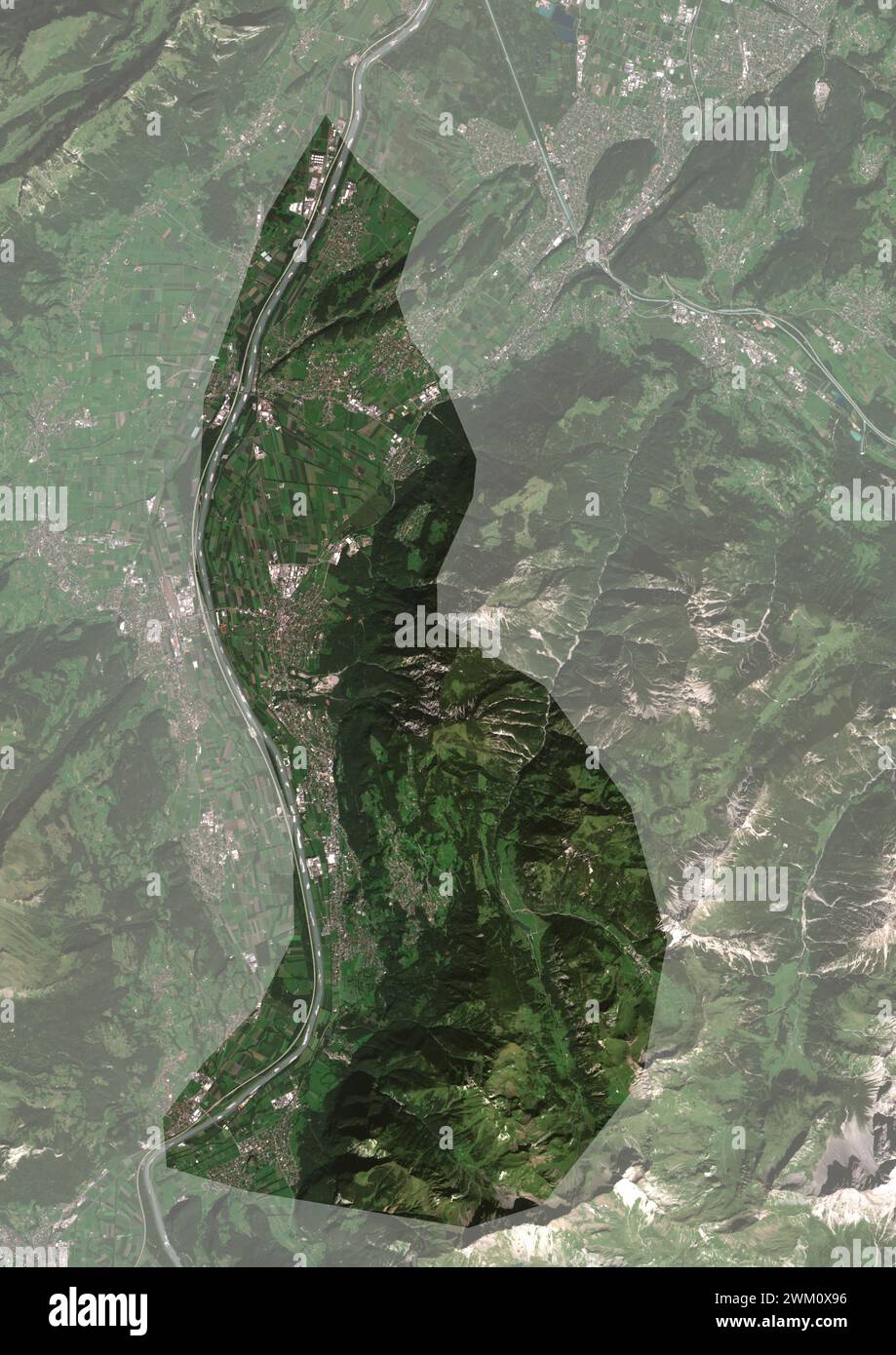 Immagine satellitare a colori del Liechtenstein, con maschera. Foto Stock