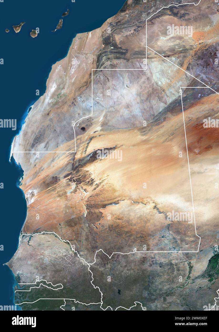 Immagine satellitare a colori della Mauritania e dei paesi limitrofi. Foto Stock