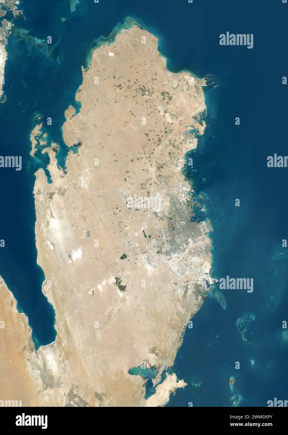 Immagine satellitare a colori del Qatar e dei paesi vicini. Foto Stock