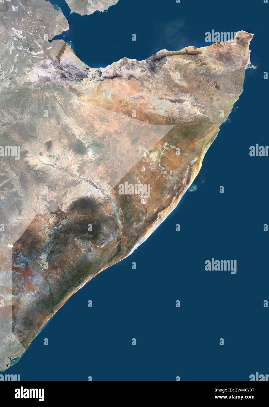 Immagine satellitare a colori della Somalia, con maschera. Foto Stock