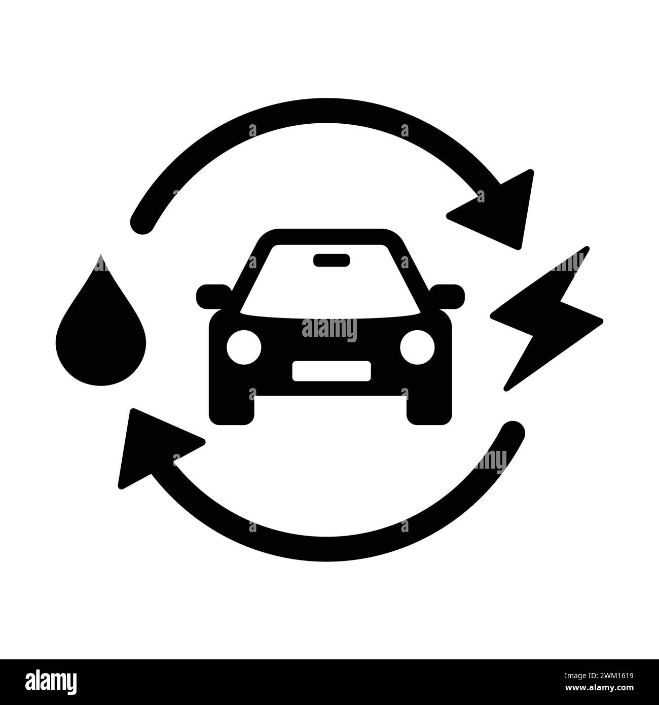 Icona della vettura ibrida. Illustrazione del veicolo elettrico ibrido plug-in. Icone HEV. Simbolo e cartello Eco Electric Car Illustrazione Vettoriale