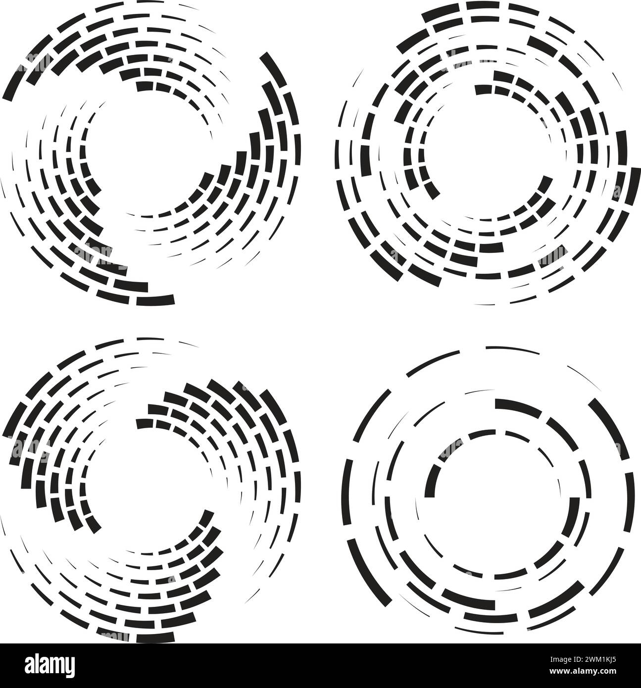 sfondo radiale astratto vettoriale dei cerchi increspati concentrici tratteggiati. ripetizione grafica linee circolari. turbolenza increspata come concetto di movimento Illustrazione Vettoriale