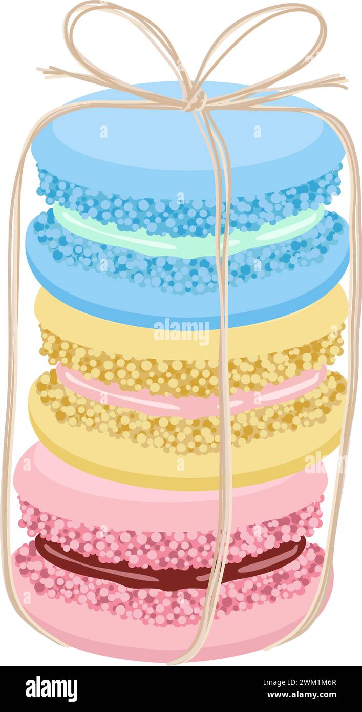 mazzo vettoriale di macaron francese o macaroon colorati isolati su sfondo bianco. set di cartoni dolci da dessert Illustrazione Vettoriale