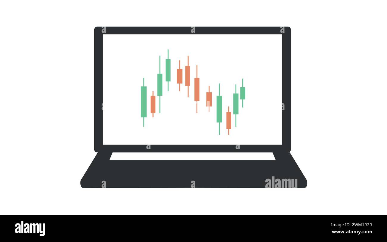 Icona Trading. Icona di trading modificabile isolata dal vettore con un laptop Illustrazione Vettoriale