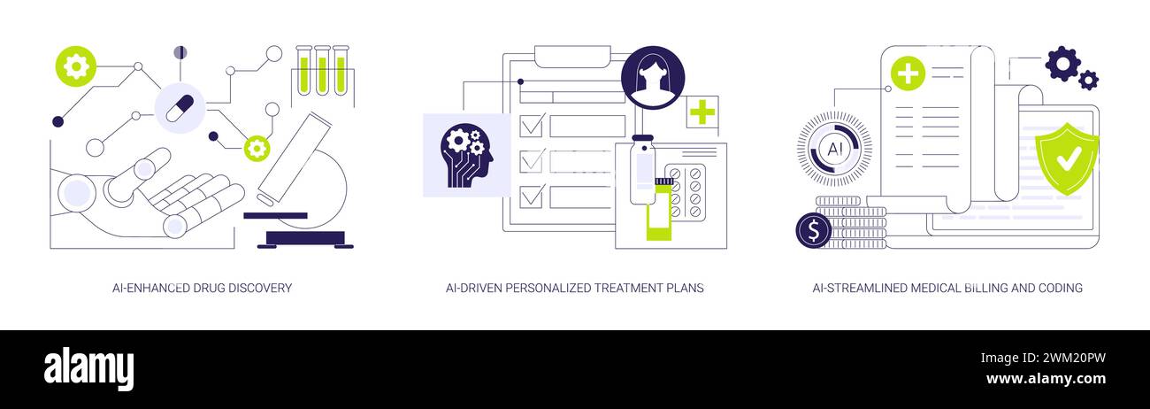 L'intelligenza artificiale nel settore sanitario illustrazioni astratte dei vettori di concetto. Illustrazione Vettoriale