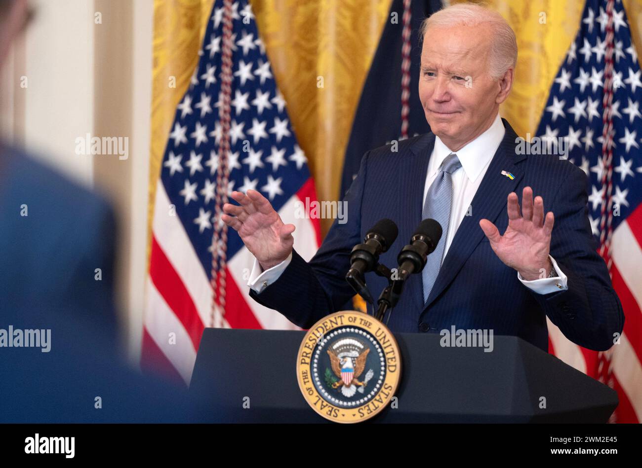 Washington, Stati Uniti. 23 febbraio 2024. Il presidente Joe Biden fa delle osservazioni durante il meeting invernale della National Governors Association nella sala orientale della Casa Bianca, venerdì 23 febbraio 2024. Biden si rivolse ai governatori dopo aver annunciato altre sanzioni russe. Foto di Leigh Vogel/UPI credito: UPI/Alamy Live News Foto Stock