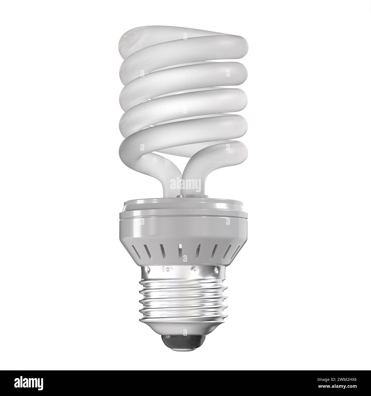 Lampadina fluorescente compatta, simbolo di risparmio energetico e rendering 3d con tecnologia ecocompatibile Foto Stock