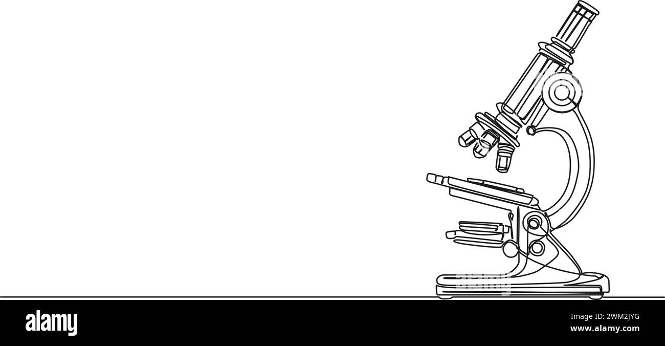 disegno continuo a linea singola del microscopio, illustrazione vettoriale line art Illustrazione Vettoriale