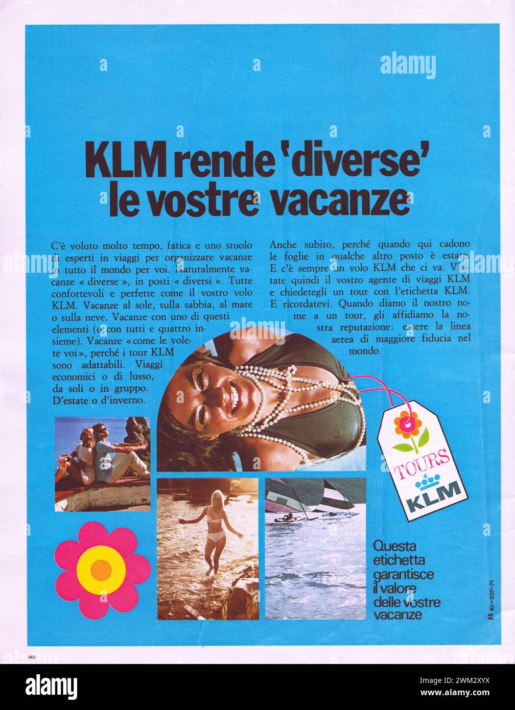 KLM Dutch Airiines Pubblicità di una vecchia rivista in italiano Foto Stock