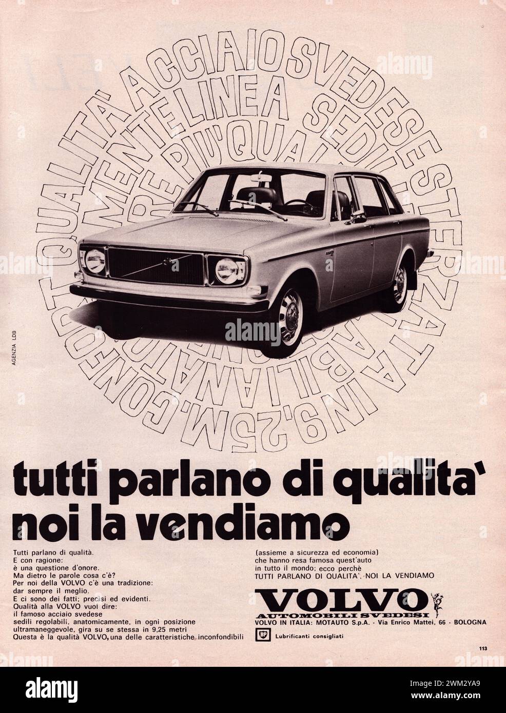 Volvo Pubblicità di una vecchia rivista in italiano Foto Stock