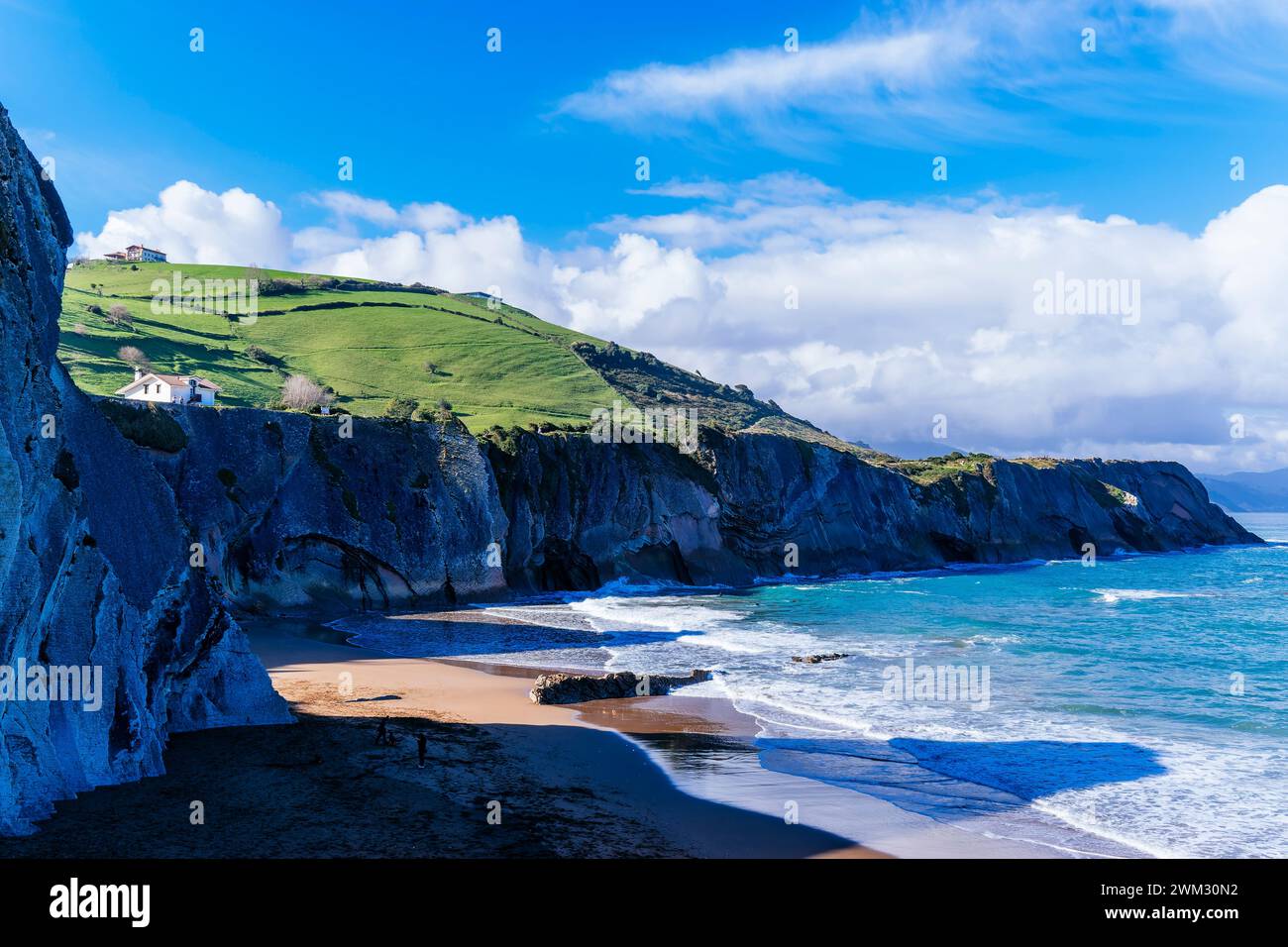 Vista panoramica del coasline. Zumaya, Guipúzcoa, País Vasco, Spagna, Europa Foto Stock