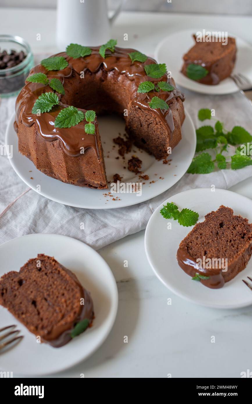 Dolci fatti in casa il cioccolato scuro Bundt Cake Foto Stock
