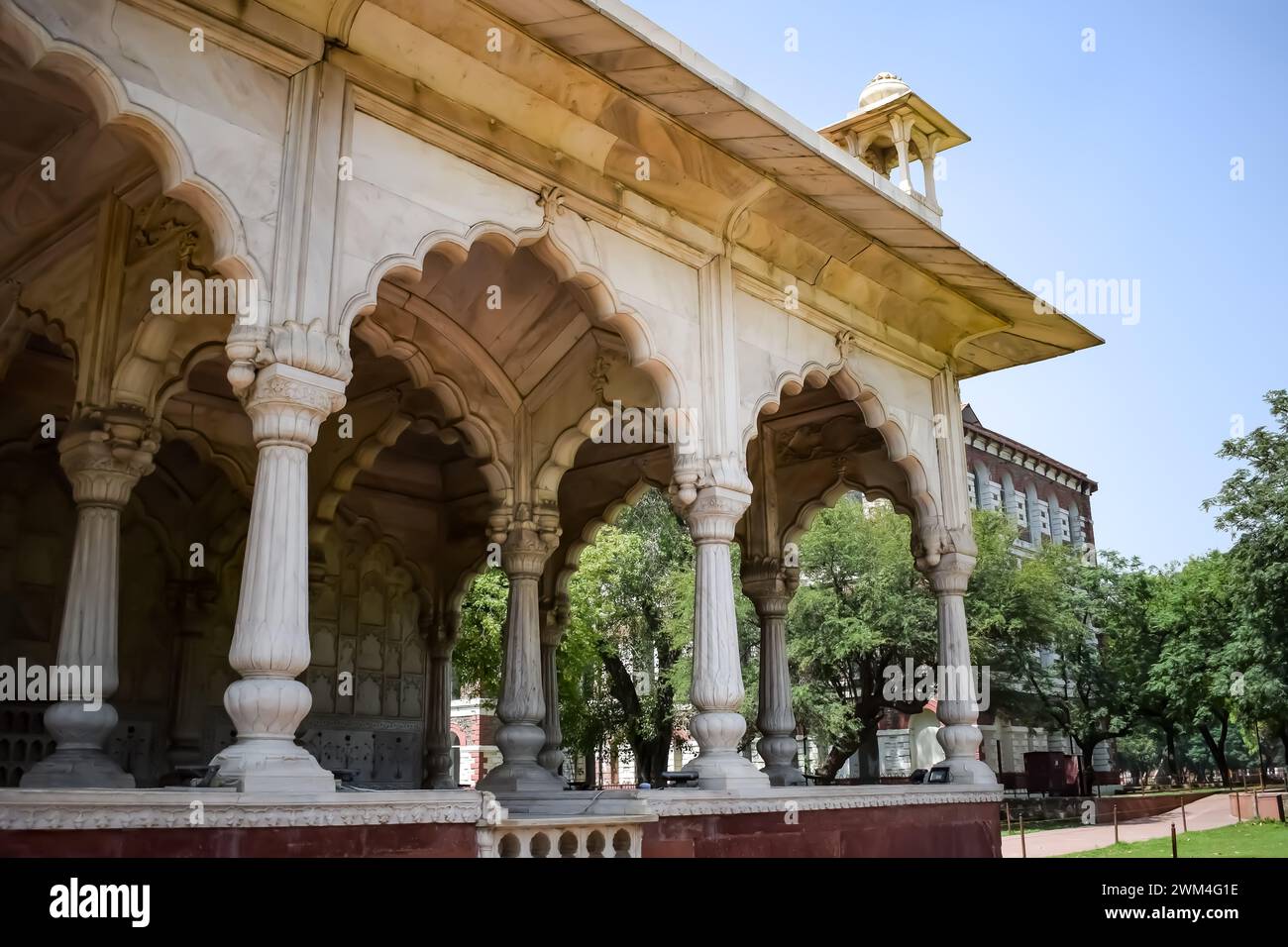 Dettagli architettonici di Lal Qila - Forte Rosso situato nella Vecchia Delhi, India, Visualizza all'interno di Delhi Forte Rosso i famosi punti di riferimento indiani Foto Stock