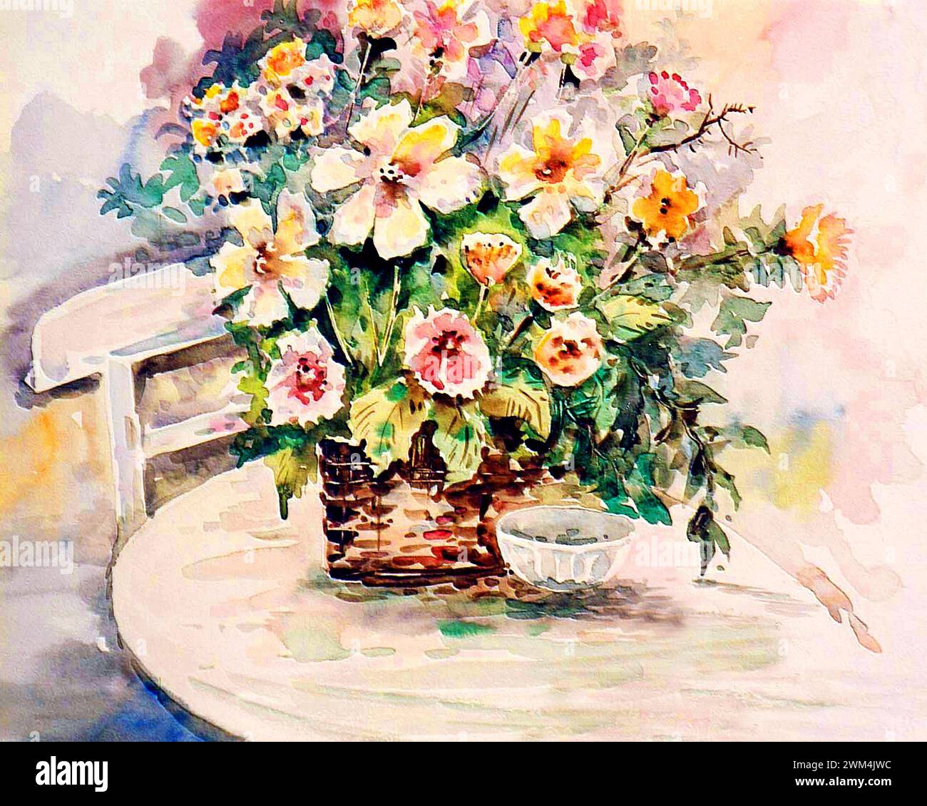 Sfondi a colori astratti per il design Arte pittura ad acquerello fiore in vaso Foto Stock