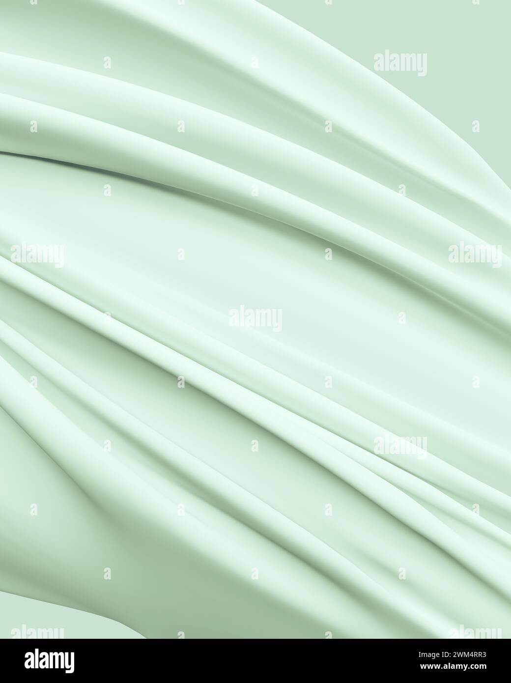 Sfondi neutri tonalità di verde tenue eleganza rilassante pieghe fluide sfondo astratto diagonale rappresentazione in 3d con rendering digitale Foto Stock