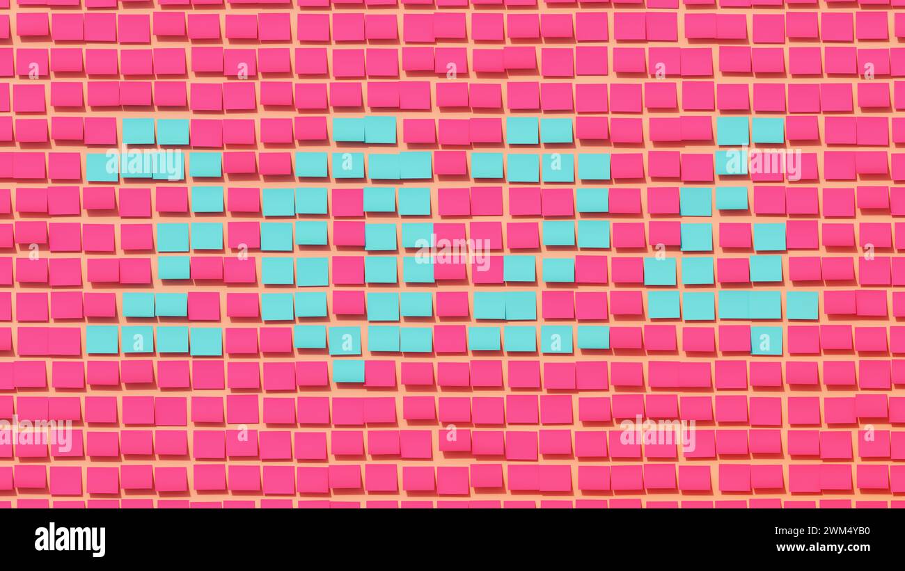 2024 pianificazione post it appunti muro rosa blu promemoria importante giorno settimana mese anno 3d illustrazione rendering digitale Foto Stock