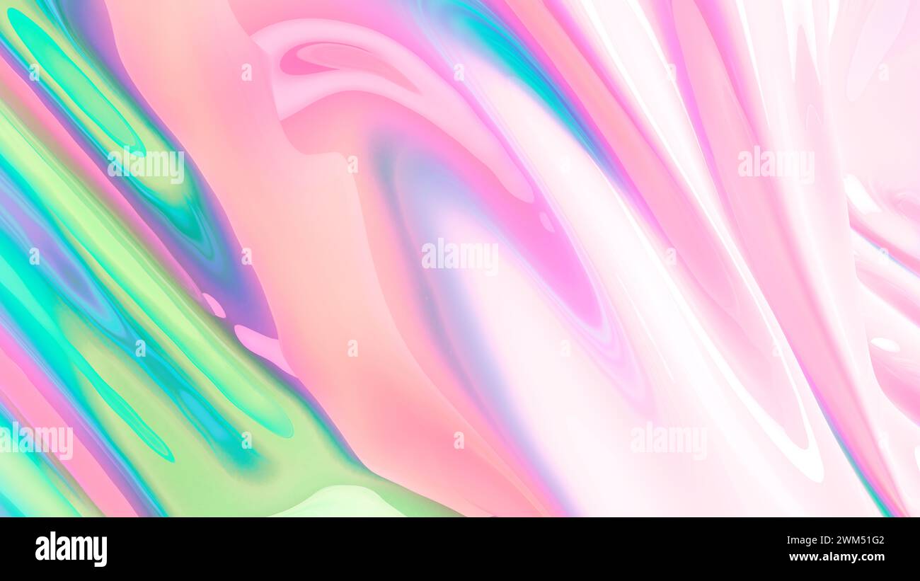 Sfondo olografico forme dinamiche fluidità tavolozza di colori contemporanea rosa viola verde blu illustrazione 3d rendering digitale Foto Stock