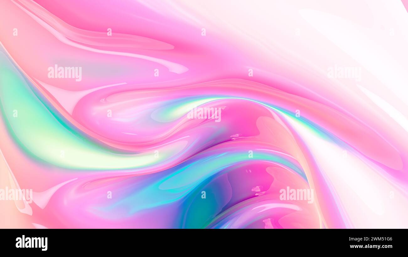 Sfondo olografico forme dinamiche fluidità tavolozza di colori contemporanea rosa viola verde blu illustrazione 3d rendering digitale Foto Stock