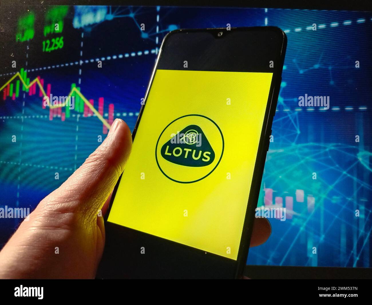 SUQIAN, CINA - 24 FEBBRAIO 2024 - illustrazione Lotus diventa pubblica negli Stati Uniti, 24 febbraio 2024, Suqian, Jiangsu, Cina. Foto Stock