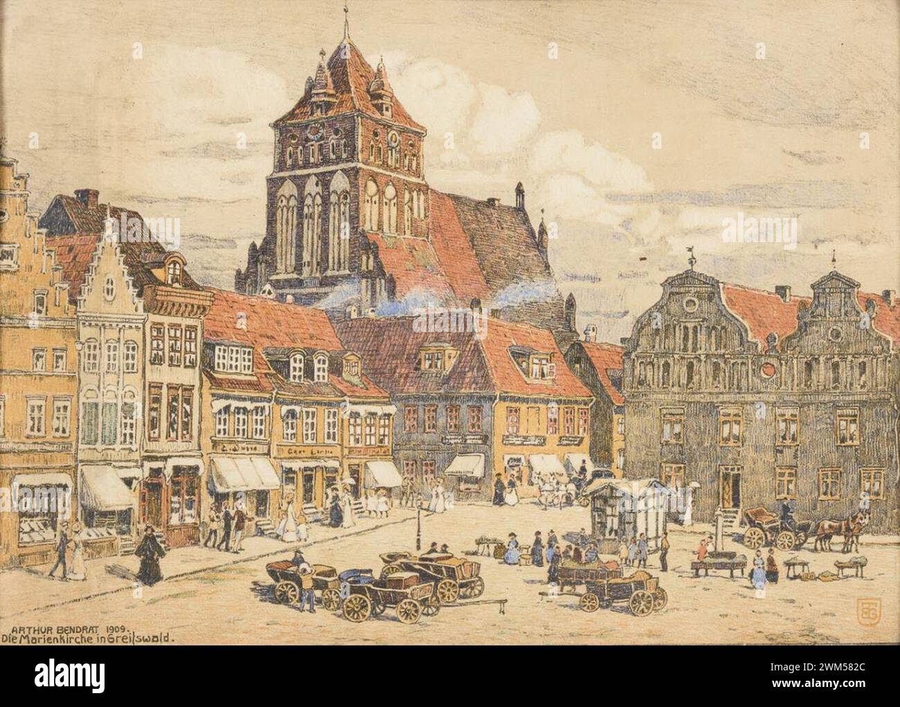 Arthur Bendrat Die Marienkirche in Greifswald 1909. Foto Stock