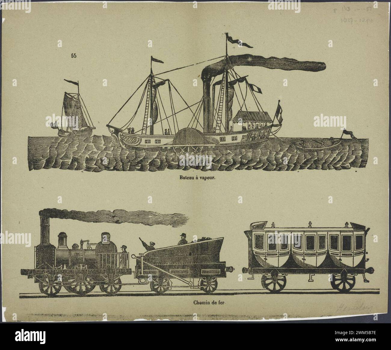 Bateau à vapeur, chemin de fer-Catchpenny print-Borms 0687. Foto Stock