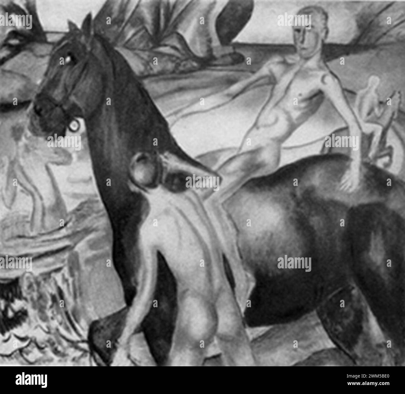 Bagno di un cavallo rosso (Petrov-Vodkin) studio 04. Foto Stock