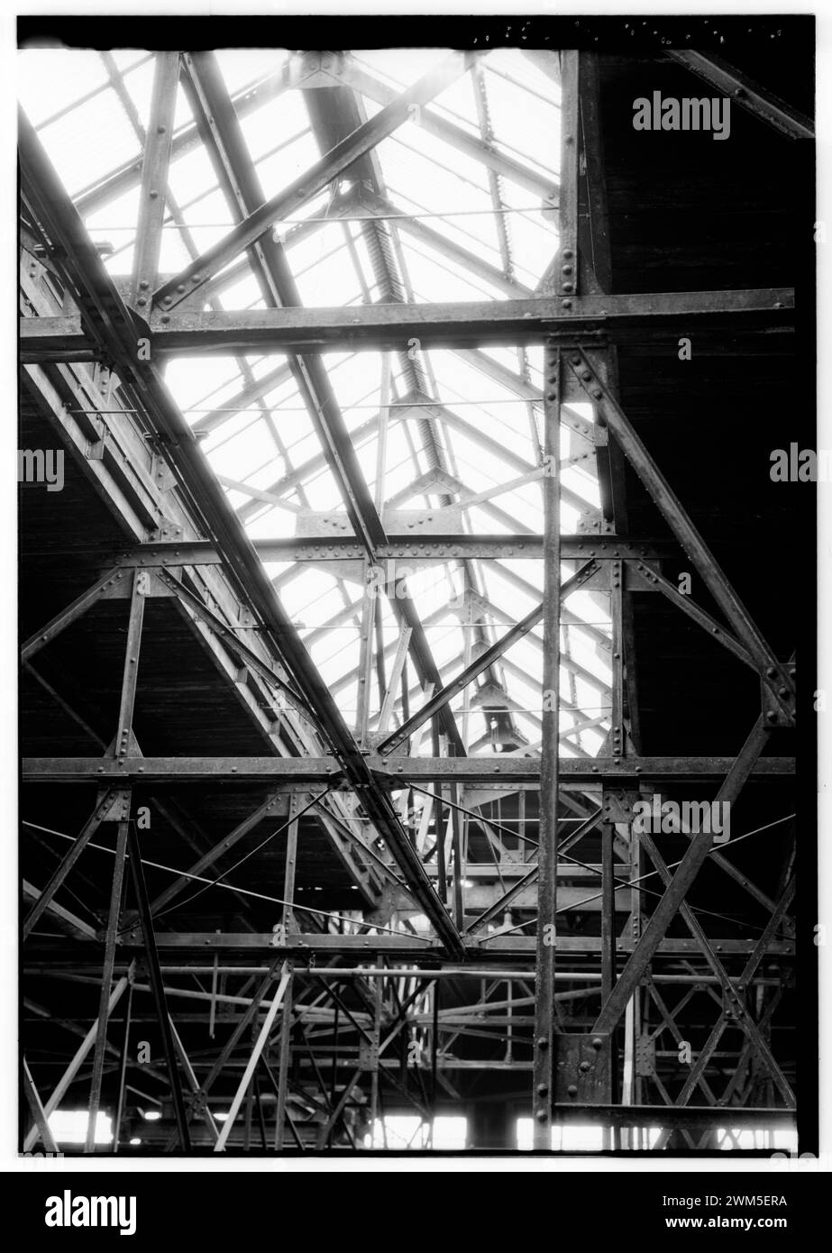 DETTAGLIO, CAPRIATE SUL TETTO - Delaware, Lackawanna and Western Railroad Freight and Rail Yard, capannone di ispezione a più unità, New Jersey Transit Hoboken Terminal Rail Yard Foto Stock