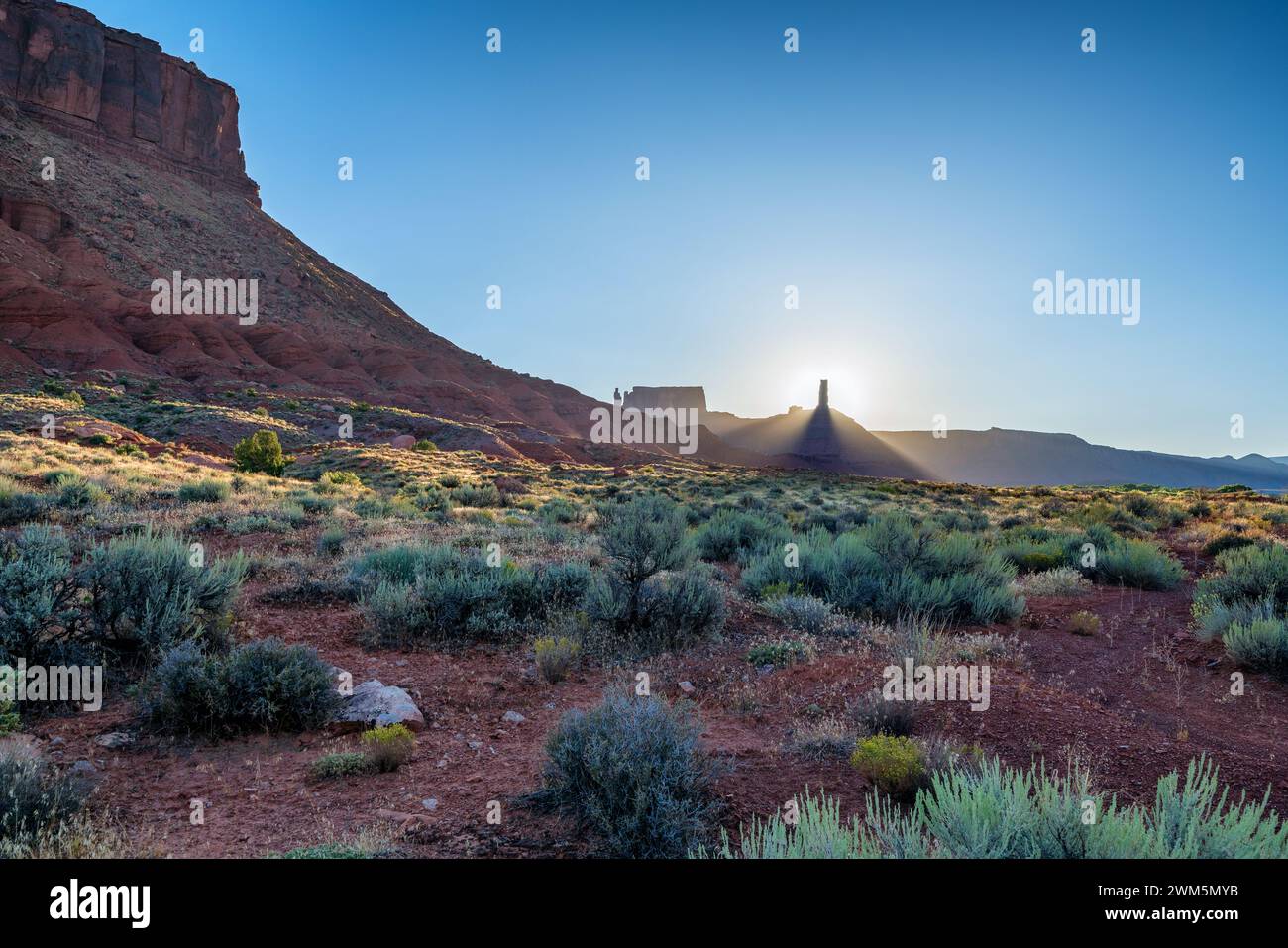 Torre Castleton all'alba vicino a Moab, Utah, Stati Uniti Foto Stock