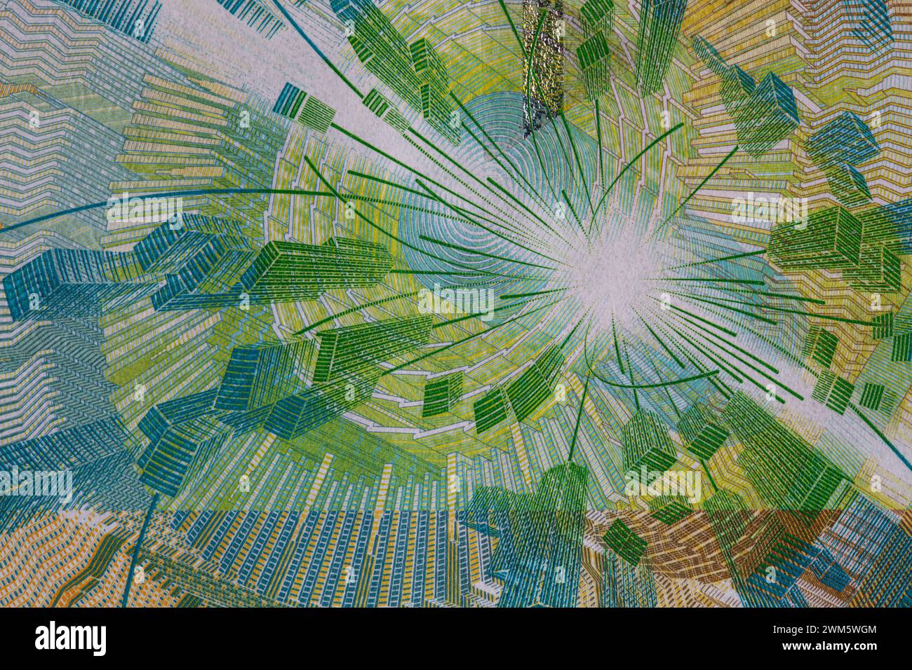 Primo piano di una banconota da 200 franchi svizzeri a scopo di progettazione Foto Stock