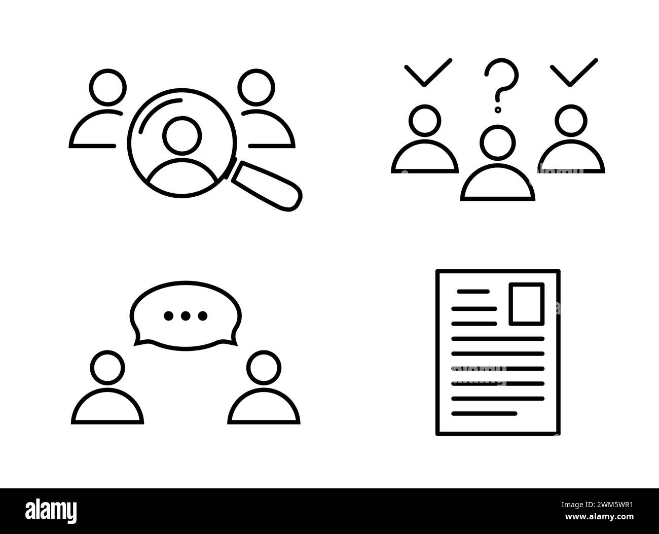 Set di icone FC. Ricerca del personale, profilo, colloquio Illustrazione Vettoriale