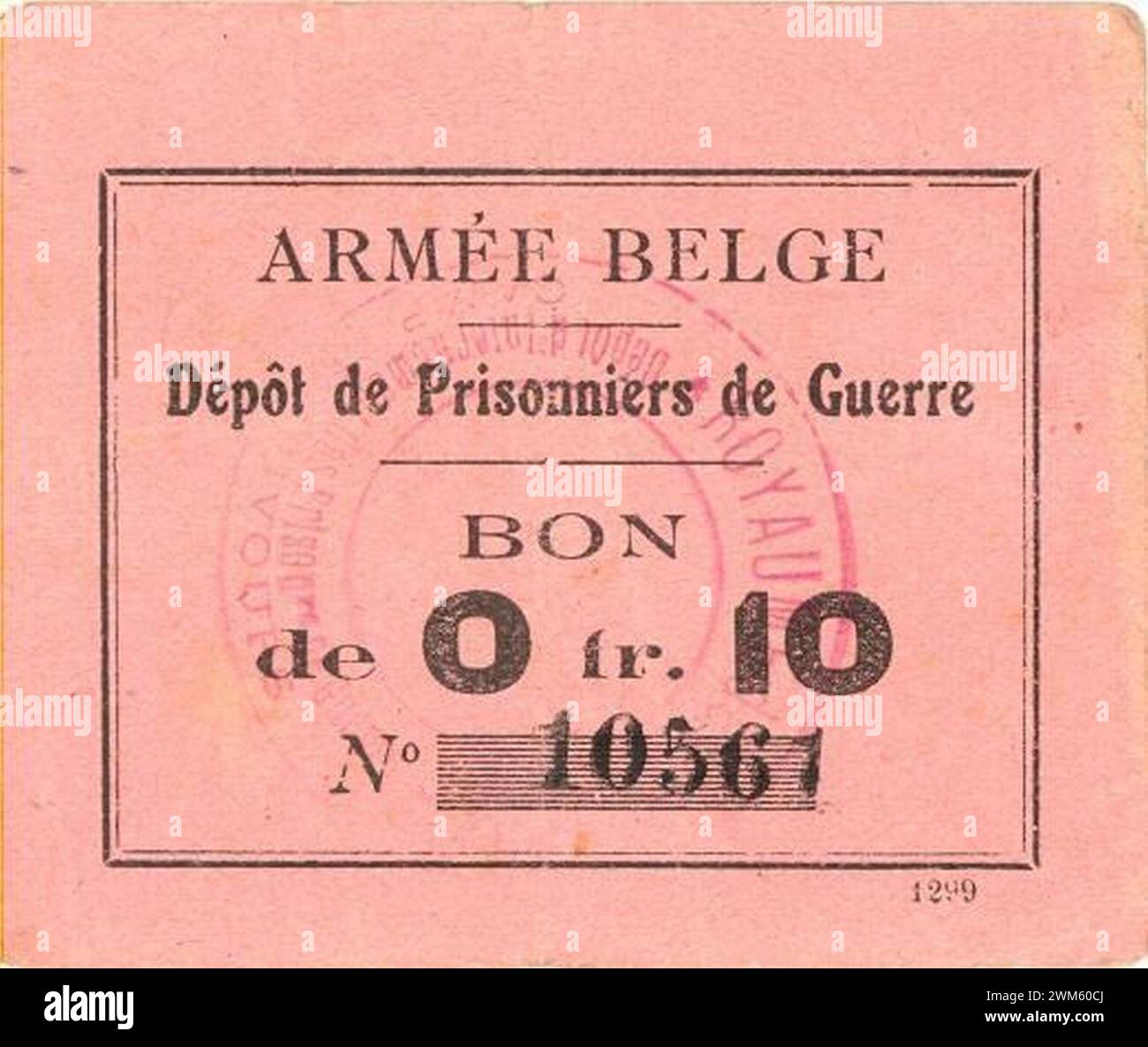 Belgio WWI POW 10 franchi Banknote CA 1916 XF - Bisco5 01. Foto Stock