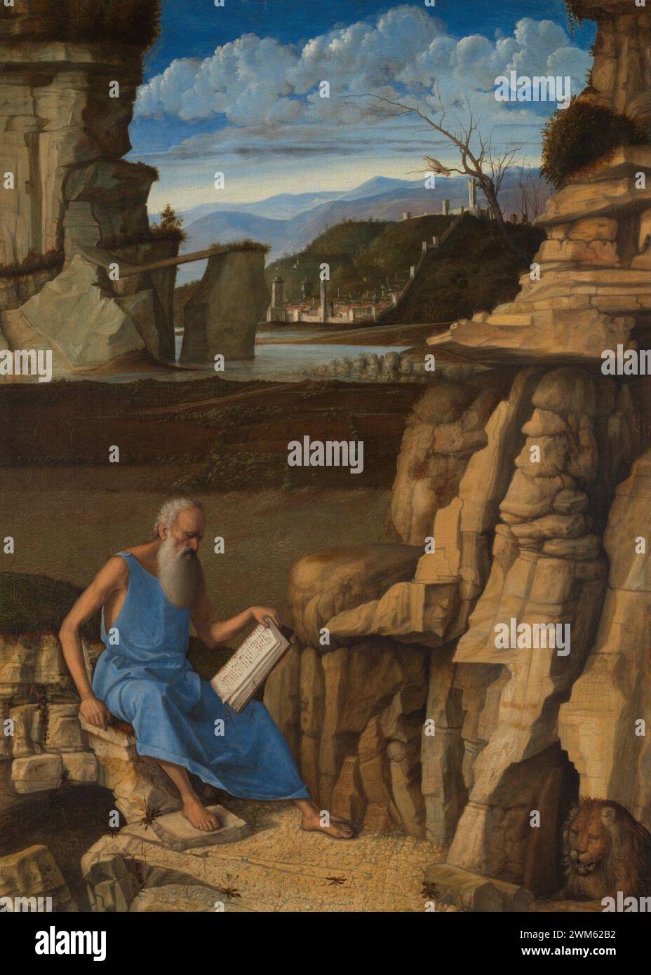 Bellini, Giovanni - San Girolamo che legge in un paesaggio Foto Stock