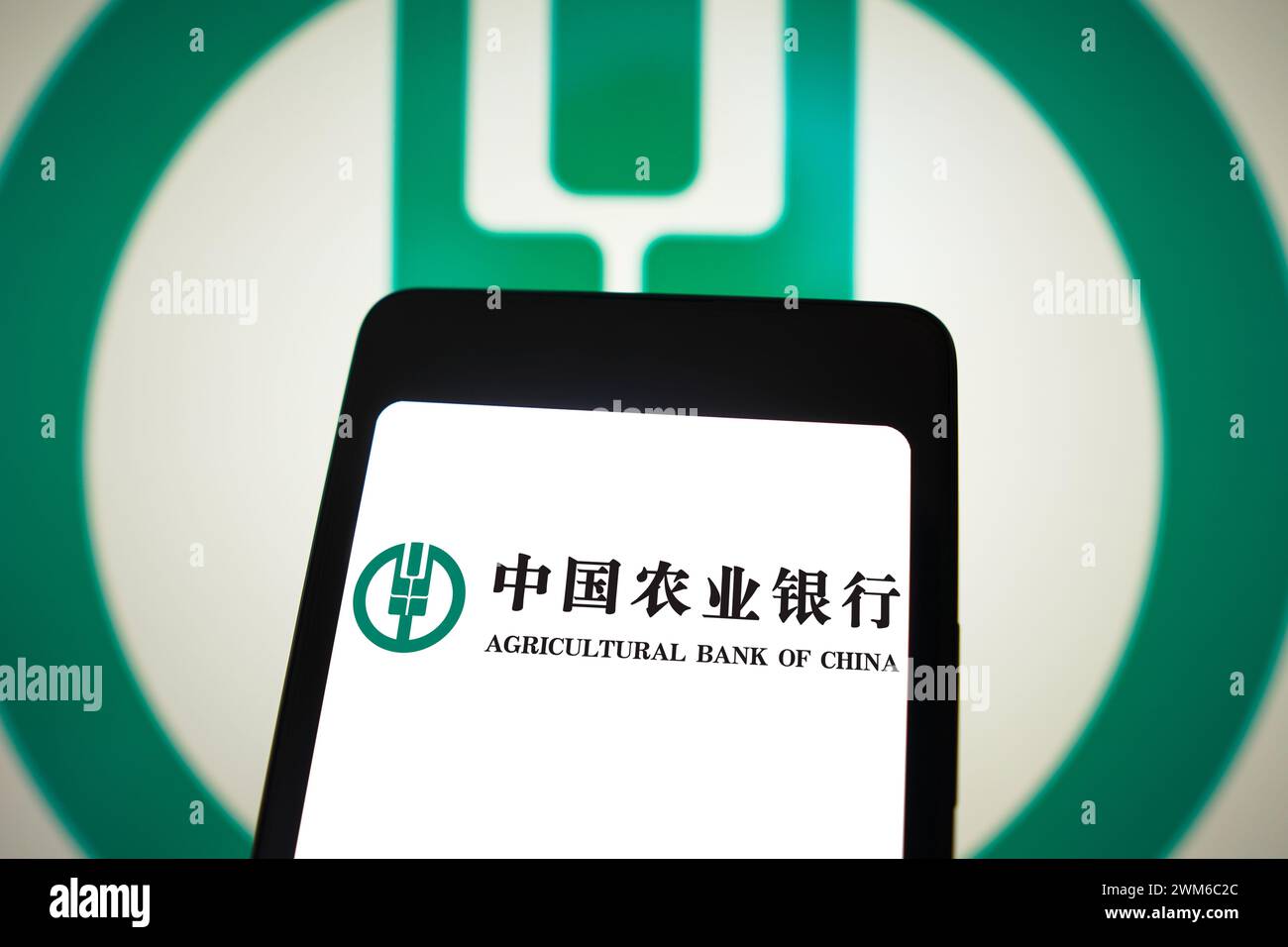 Brasile. 24 febbraio 2024. In questa immagine, il logo Agricultural Bank of China (ABC) viene visualizzato sullo schermo di uno smartphone e sullo sfondo. (Foto di Rafael Henrique/SOPA Images/Sipa USA) *** esclusivamente per notizie editoriali **** credito: SIPA USA/Alamy Live News Foto Stock