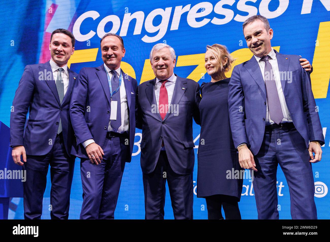 Roma, Italia. 24 febbraio 2024. Foto Roberto Monaldo/LaPresse24-02-2024 Roma politica Congresso nazionale di forza Italia nella foto Stefano Benigni, Alberto Cirio, Antonio Tajani, Debora Bergamini, Simone Occhiuto 24-02-2024 Roma (Italia) politica forza Italia partito Congresso nazionale nella foto Stefano Benigni, Alberto Cirio, Antonio Tajani, Debora Bergamini, Simone Occhiuto credito: LaPresse/Alamy Live News Foto Stock