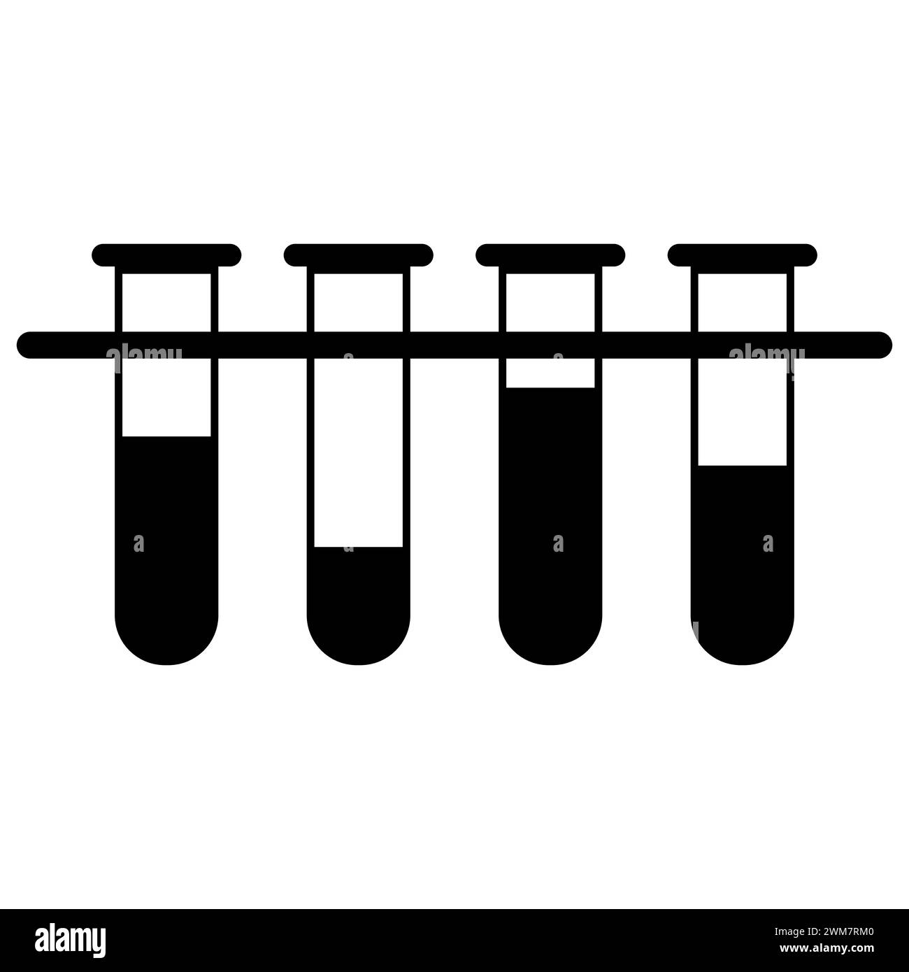 Icona della provetta per test. Icona provetta di prova illustrazione vettore EPS. Rack per provette per analisi chimiche con matracci. Apparecchiature chimiche da laboratorio isolate su bianco. Sperimenta. Illustrazione Vettoriale