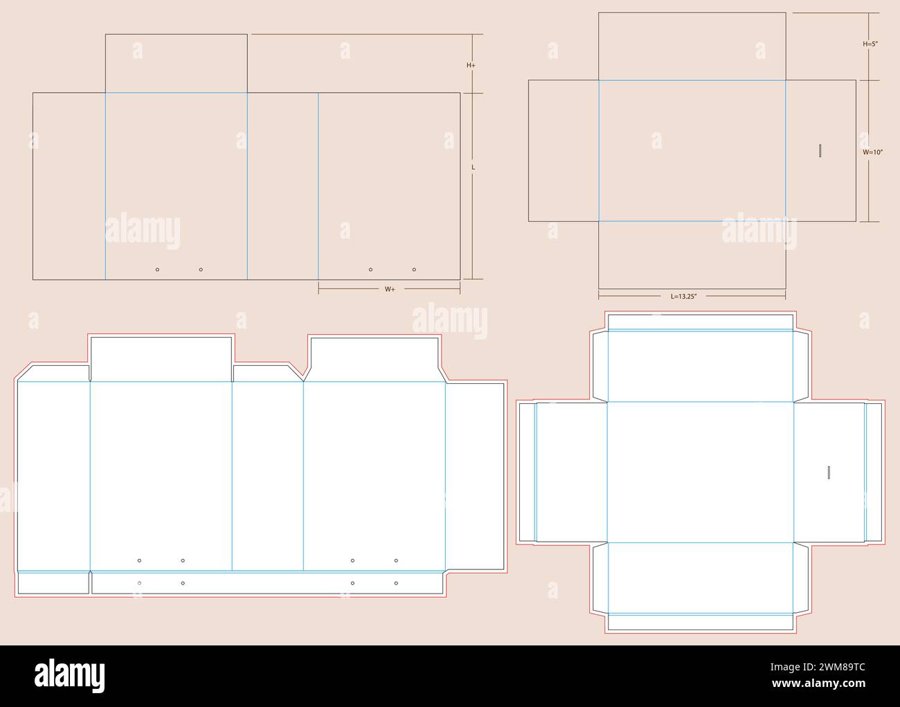 Scorrevole con maniglia per fune cassone grande - modello linea stampo 13,25 X 10 X 5 pollici | cassetto estraibile con maniglia per fune modello dieline scatola rigida Illustrazione Vettoriale