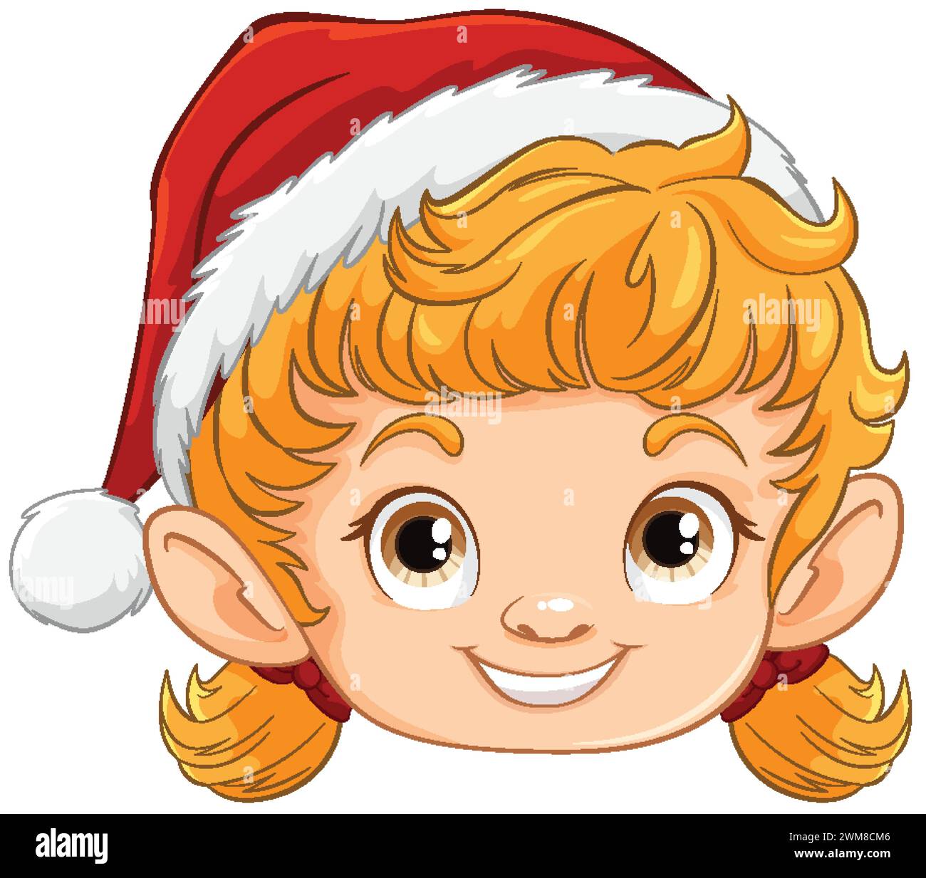 Faccia di elfo sorridente con cappello di Babbo Natale e orecchie appuntite. Illustrazione Vettoriale