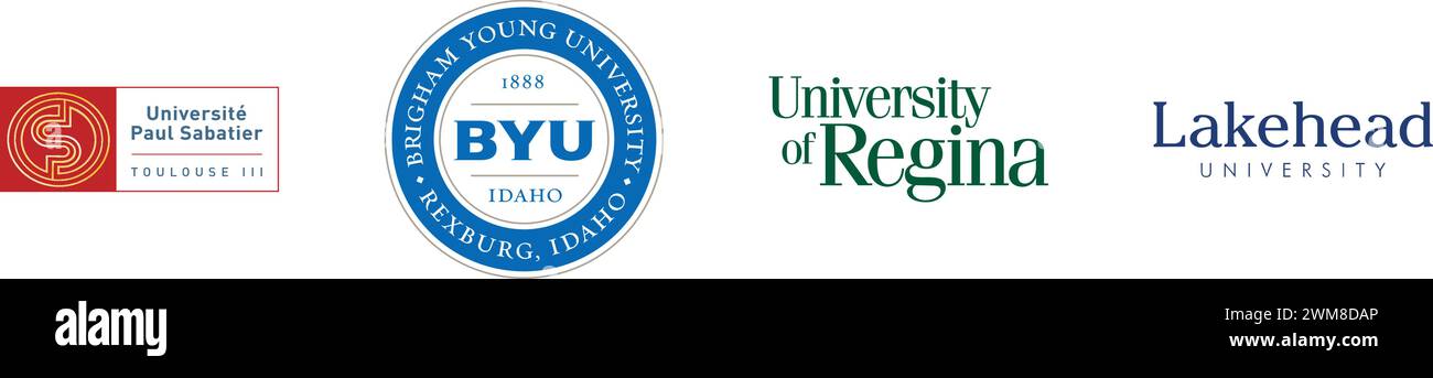 Paul Sabatier University, University of Regina, Lakehead University, BYU Idaho Medallion, famosa collezione di logo. Illustrazione Vettoriale