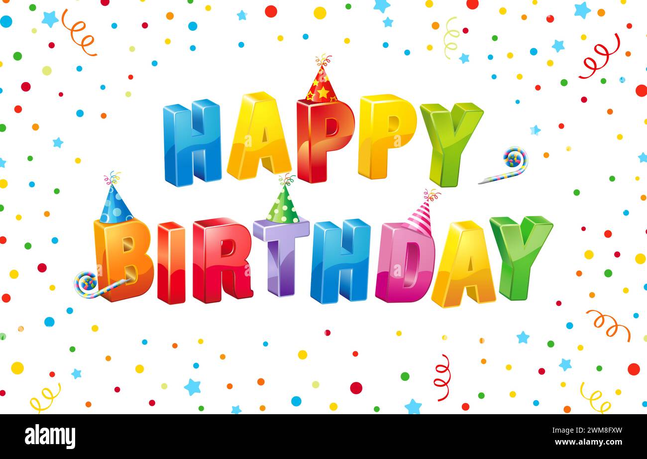 Buon compleanno poster sui social media. Carino biglietto d'auguri. Cartolina colorata con sfondo natalizio. Post sulla cronologia della rete Web. Buon anniversario Illustrazione Vettoriale