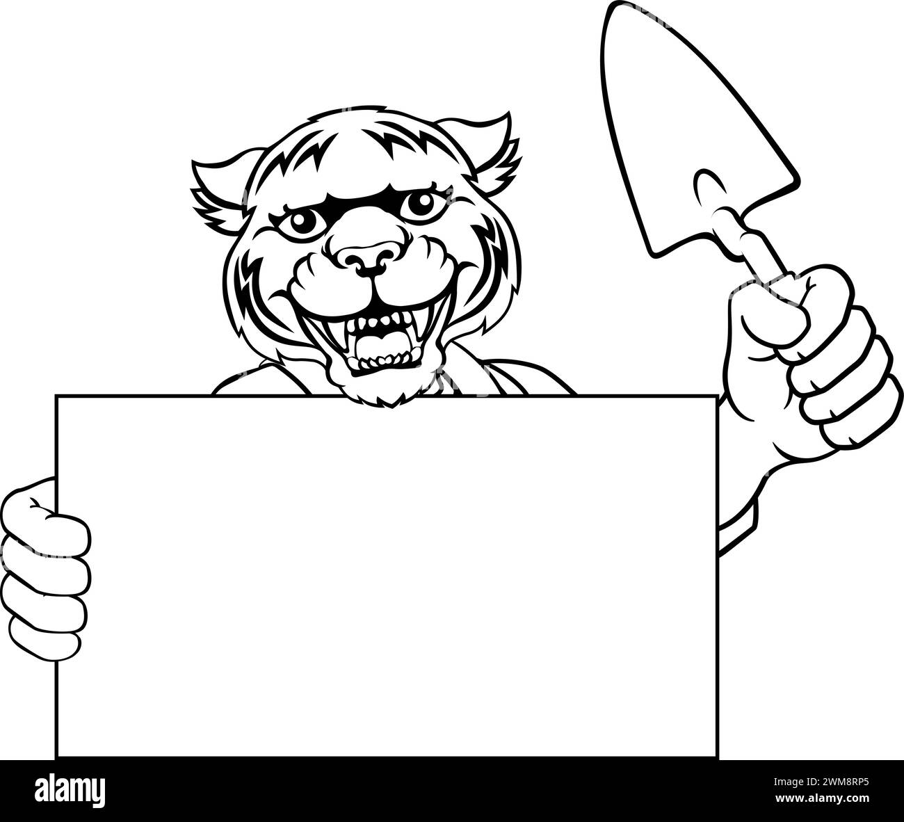 Utensile per cazzuola Tiger per muratore Handyman Mascot Illustrazione Vettoriale