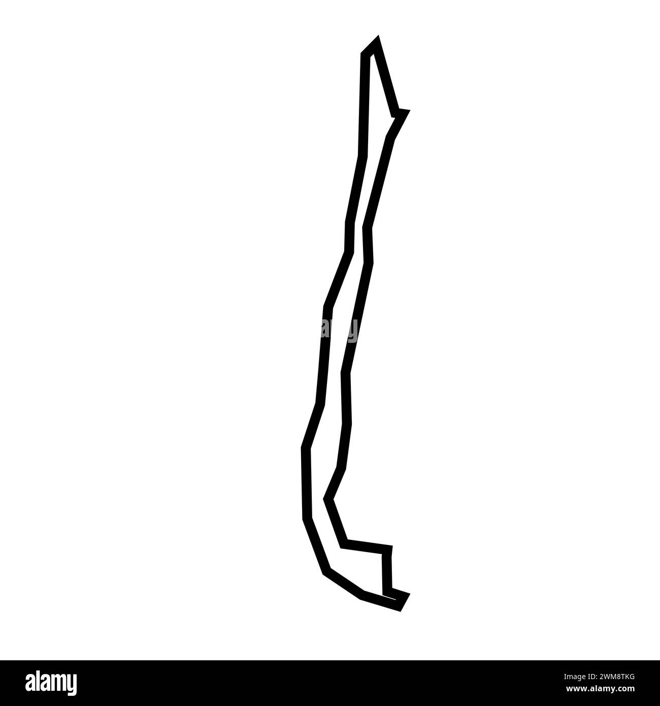 Silhouette nera spessa del paese del Cile. Mappa semplificata. Icona vettoriale isolata su sfondo bianco. Illustrazione Vettoriale