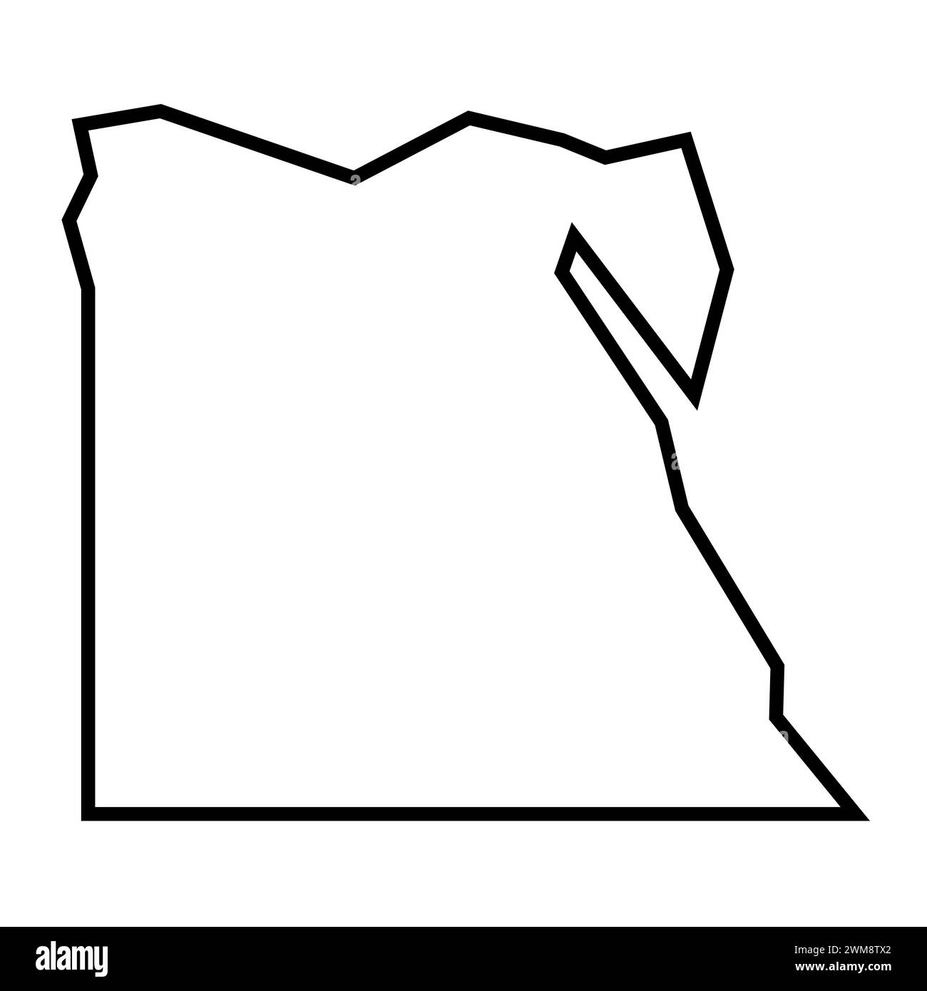 Silhouette nera spessa del paese dell'Egitto. Mappa semplificata. Icona vettoriale isolata su sfondo bianco. Illustrazione Vettoriale