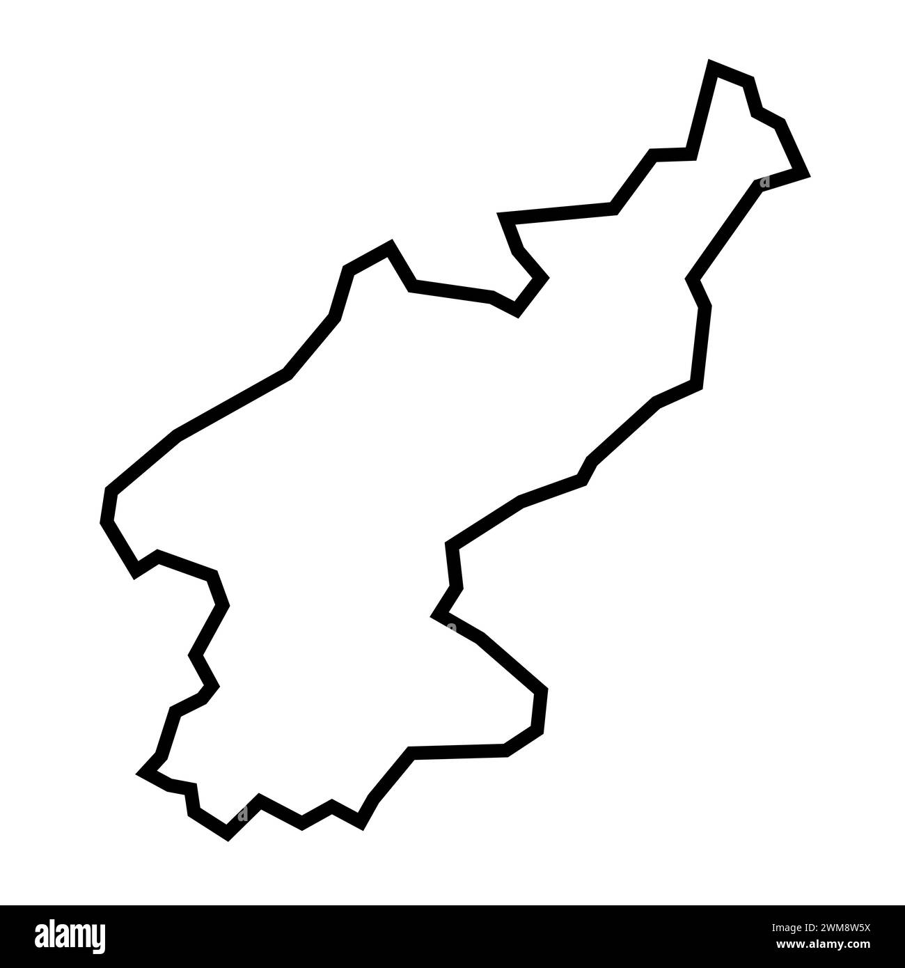 Silhouette nera spessa del paese della Corea del Nord. Mappa semplificata. Icona vettoriale isolata su sfondo bianco. Illustrazione Vettoriale