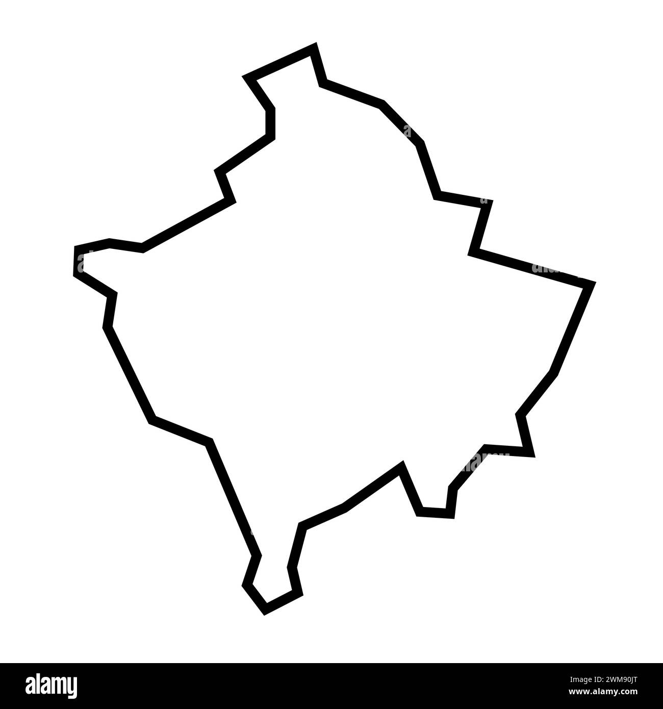 Silhouette nera spessa del paese del Kosovo. Mappa semplificata. Icona vettoriale isolata su sfondo bianco. Illustrazione Vettoriale