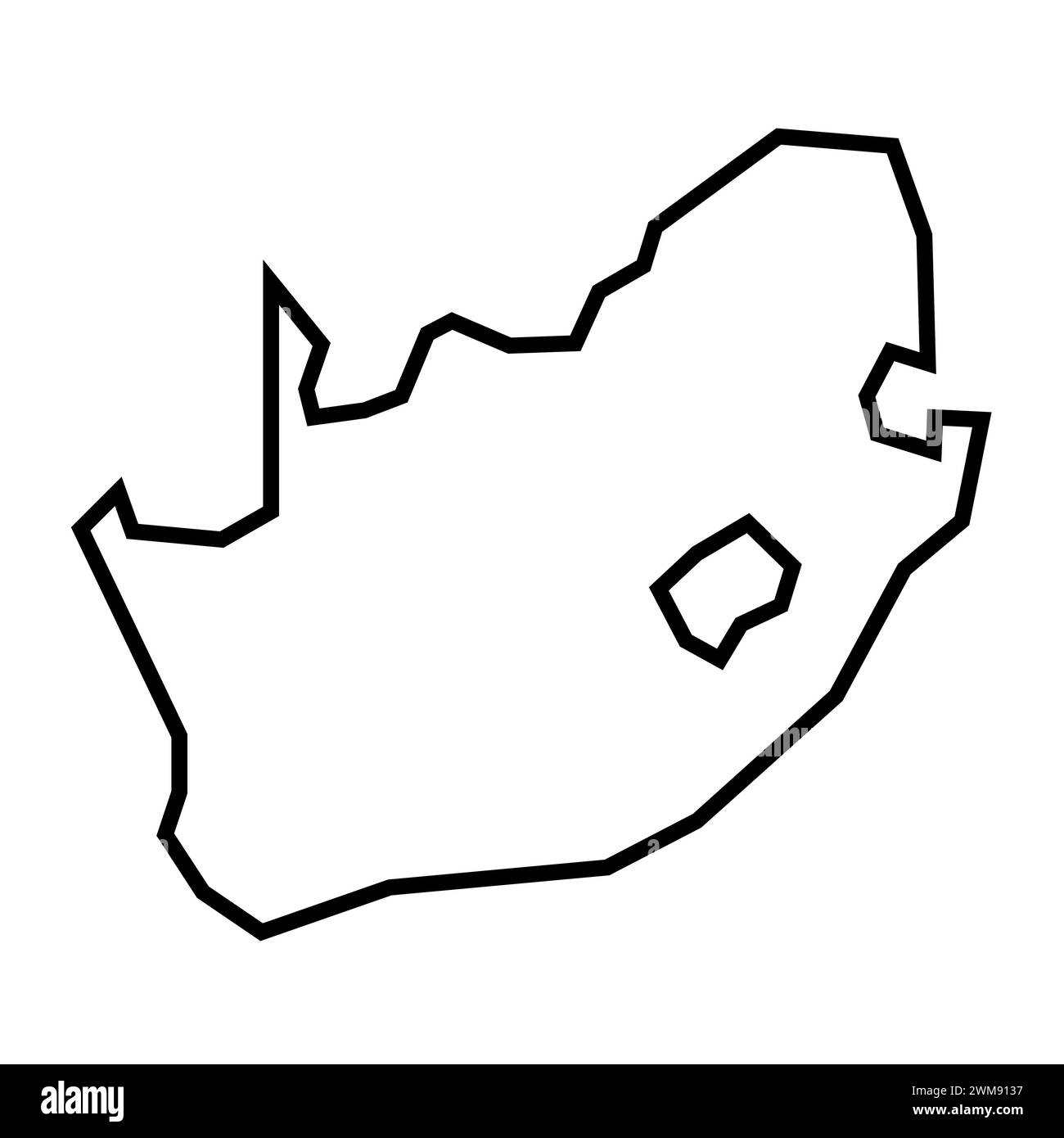Silhouette nera spessa in Sudafrica. Mappa semplificata. Icona vettoriale isolata su sfondo bianco. Illustrazione Vettoriale