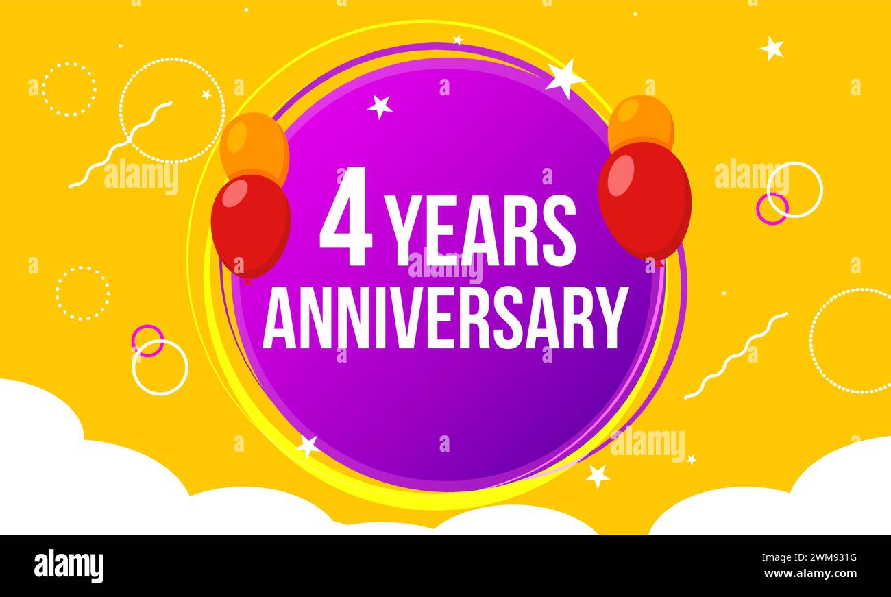 festeggiamenti per festeggiare il primo invito per festeggiare il compleanno di 4 anni. palloncini modello 4° anniversario Illustrazione Vettoriale