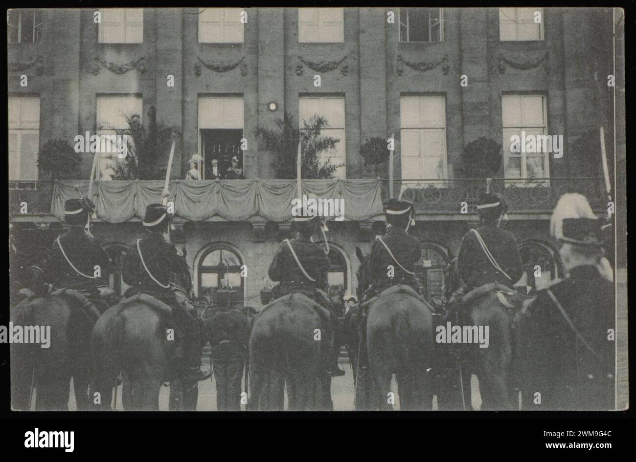 Bezoek van President Fallières aan Koningin Wilhelmina en prins Hendrik op het balkon van het Koninklijk Paleis, Foto Stock