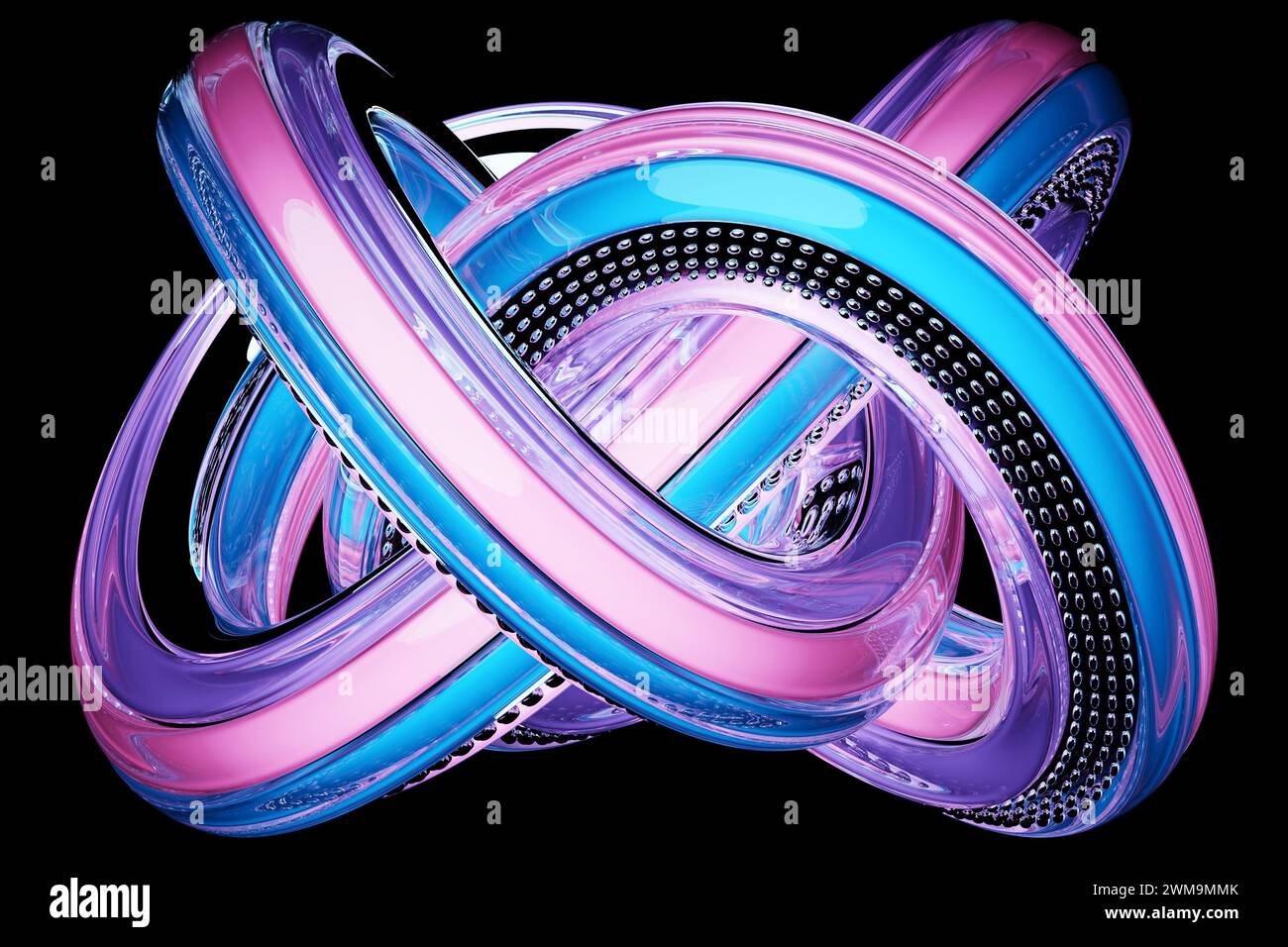 illustrazione 3d, figura volumetrica colorata astratta su sfondo nero isolato Foto Stock