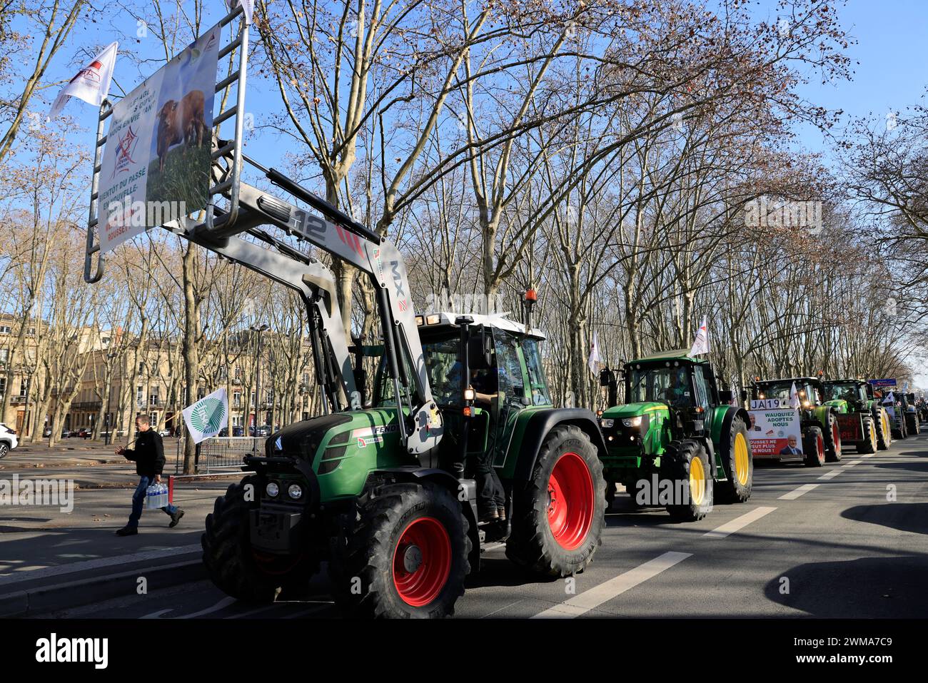 Dimostrazione da parte di agricoltori della Nouvelle-Aquitaine nel sud-ovest della Francia a Bordeaux, la capitale regionale, per dire “no alla liquidazione del francese Foto Stock